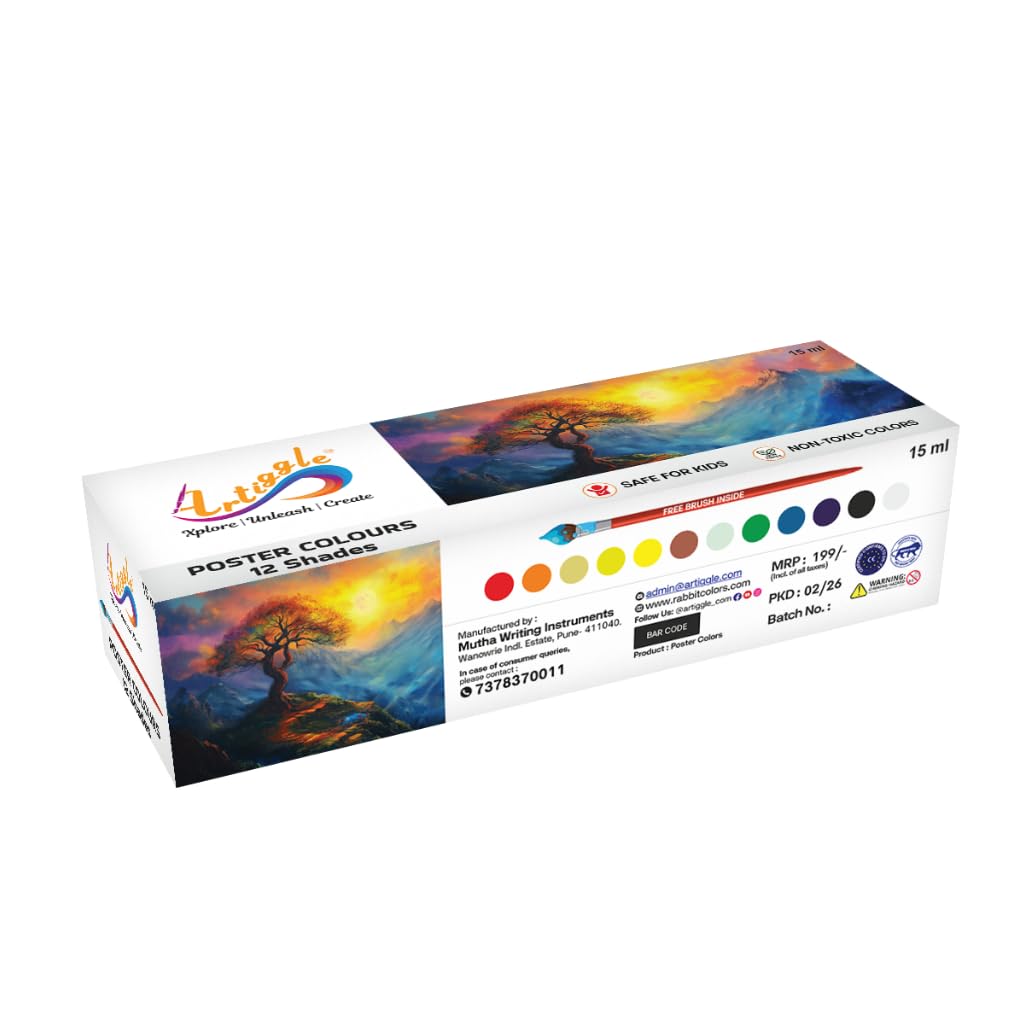 12 Colour Poster Paint Set 10ml Each