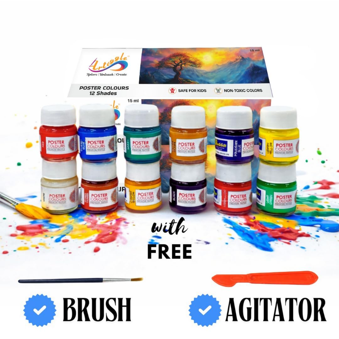 12 Colour Poster Paint Set 10ml Each