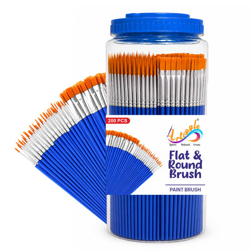 Artiggle Flat & Round Paint Brushes Bulk (Pack of 200) | Brush for Tempera