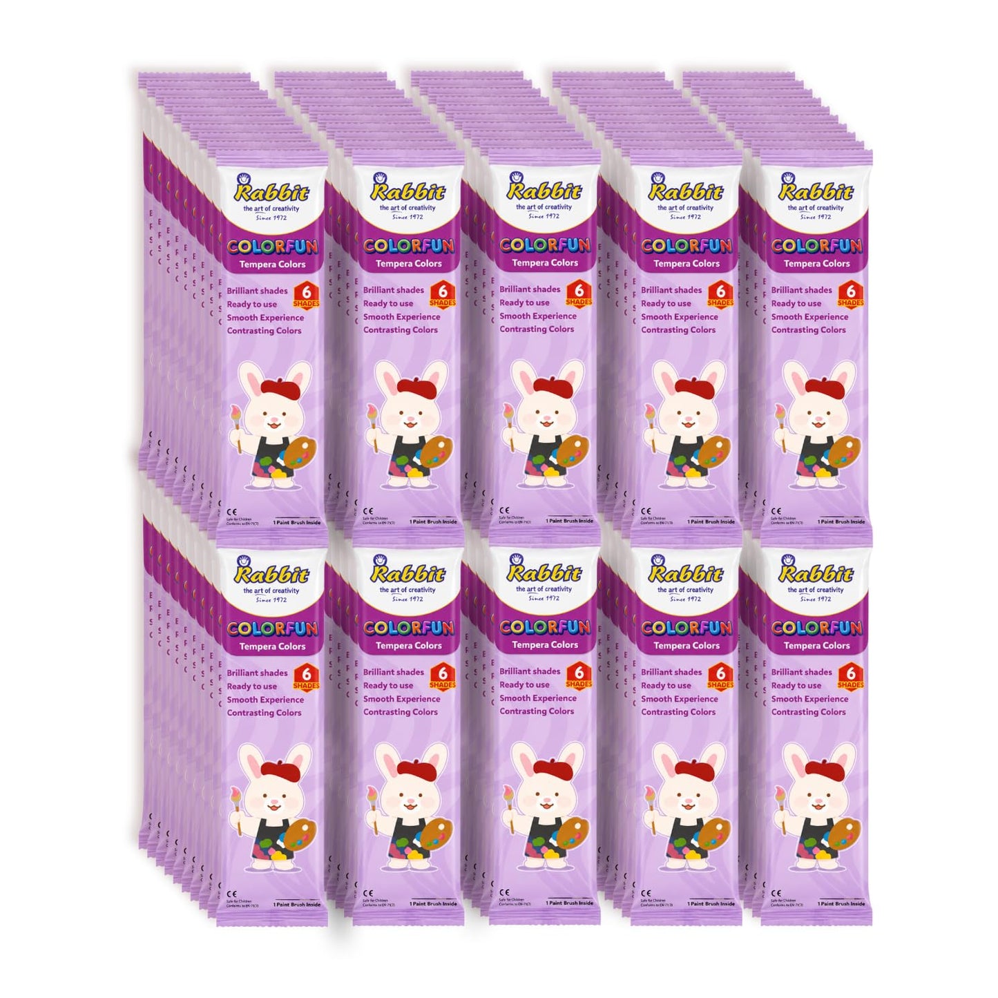 Pack of 100 Chainpack filled with primary colours | 6 Colours 18ml + Brush
