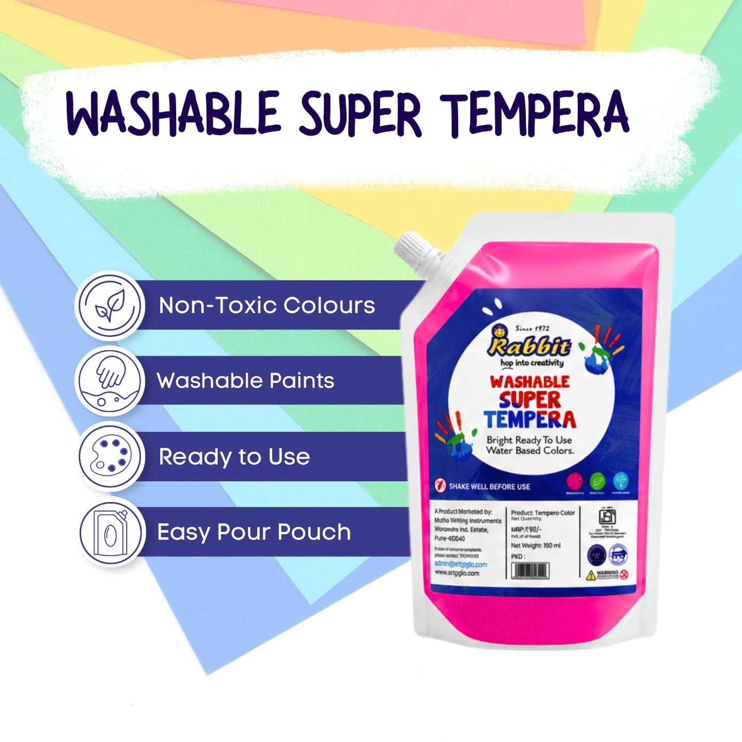 Artiggle Primary & Neon Tempera 150ml Pouch Set | Non-toxic