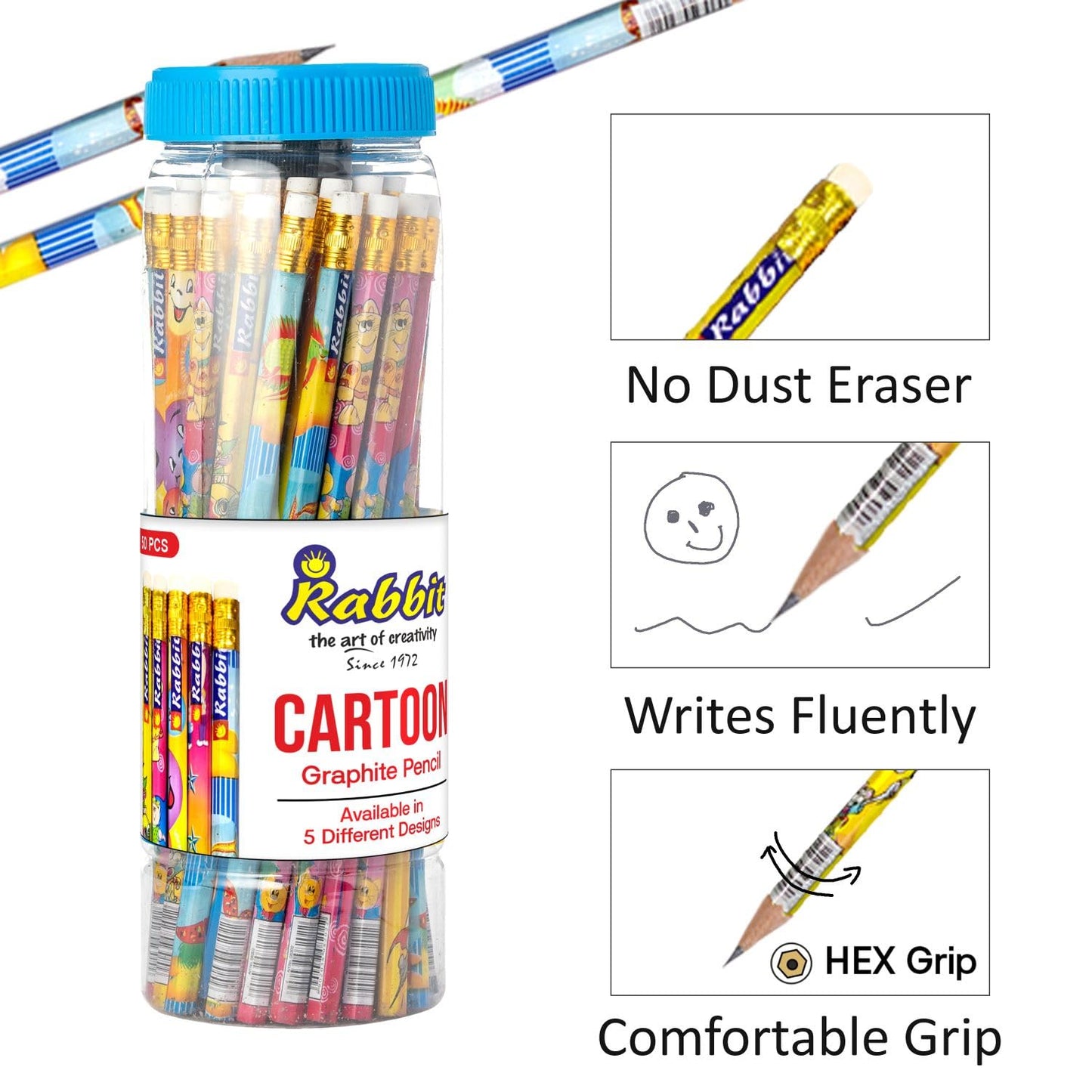 Cartoon Picture Pencils Set of 50 in Jar
