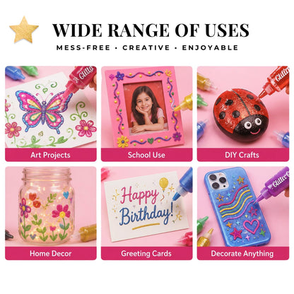 Glitter Glue Set 15 Shades x 10ml, Sparkle Craft Glue