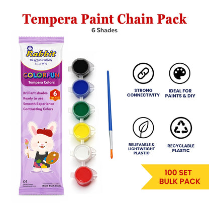 Pack of 100 Chainpack filled with primary colours | 6 Colours 18ml + Brush