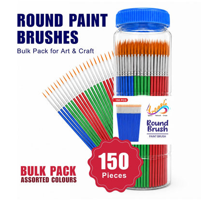 Artiggle Round Paint Brushes Bulk Pack of 150 | Assorted Colors