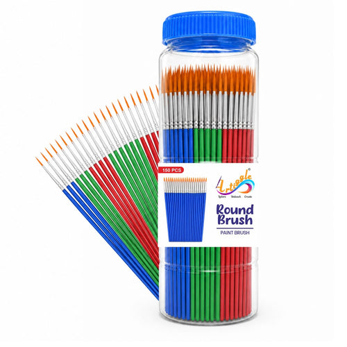 Artiggle Round Paint Brushes Bulk Pack of 150 | Assorted Colors