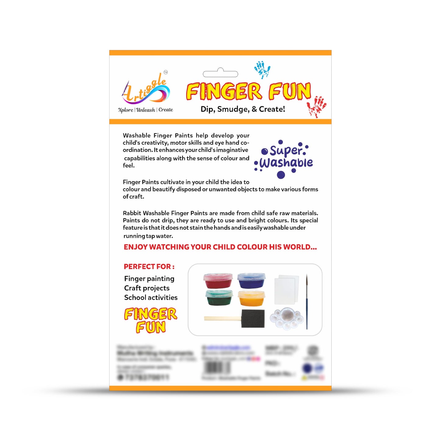 Finger Paints | Pack Of 4 Vibrant Colours ,25ml each