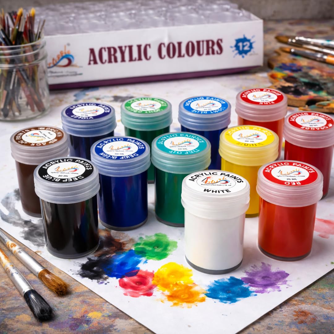 Acrylic Colours | 12 Colours x 20 ml(Primary + Secondary)