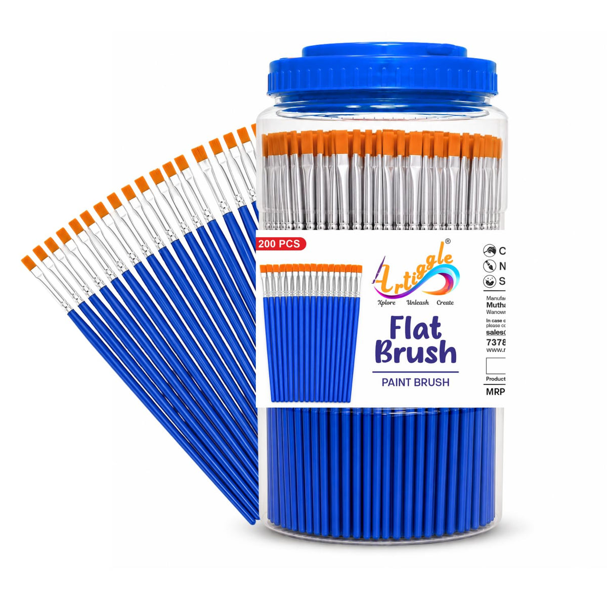 Artiggle Flat Paint Brushes Bulk Pack of 200 | Painting Brush for Tempera
