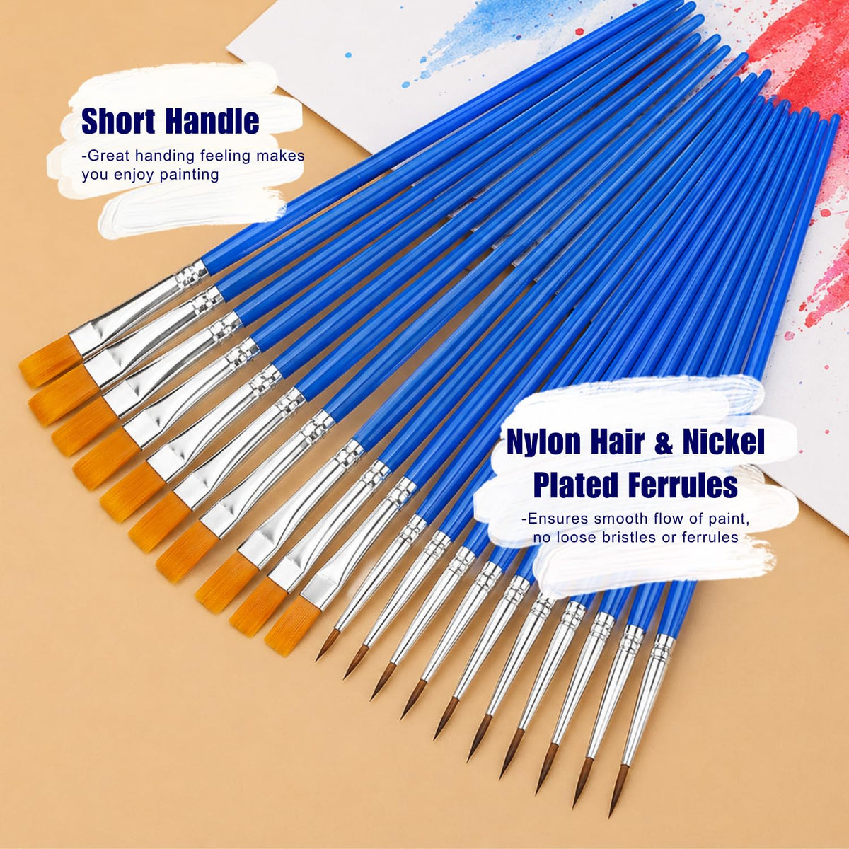 Artiggle Flat & Round Paint Brushes Bulk (Pack of 200) | Brush for Tempera