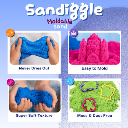 4 Pack of 450 Grams Box Pack Wonder Sand|Kinetic Magic Space Sand (Green,Blue,Orange,Pink)
