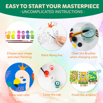 DIY Paint By Number | Canvas Painting Kit For Kids | Pack of 4 Canvas Board 20*15cm + 12 Paints ( 8 Neon & 4 Glow In The Dark Colors ) + Wooden Easel + 1 Paint Brush | Beginner-Friendly Painting Art Kit |