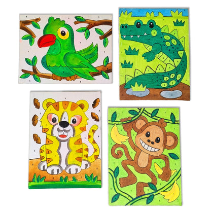 DIY Paint By Number | Canvas Painting Kit For Kids | Pack of 4 Canvas Board 20*15cm + 12 Paints ( 8 Neon & 4 Glow In The Dark Colors ) + Wooden Easel + 1 Paint Brush | Beginner-Friendly Painting Art Kit |