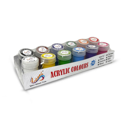 Acrylic Primary + Secondary Colours | 12 Colours x 20 ml | Artiggle