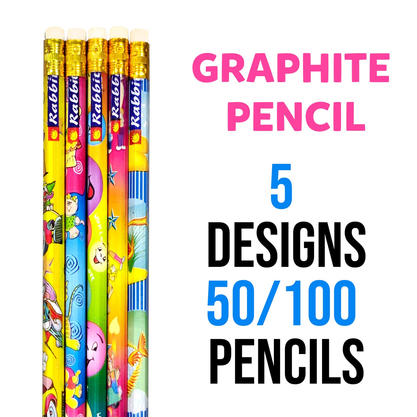5 designs cartoon hb pencils