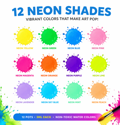 Neon Watercolours,(12 shades-3ml Each)