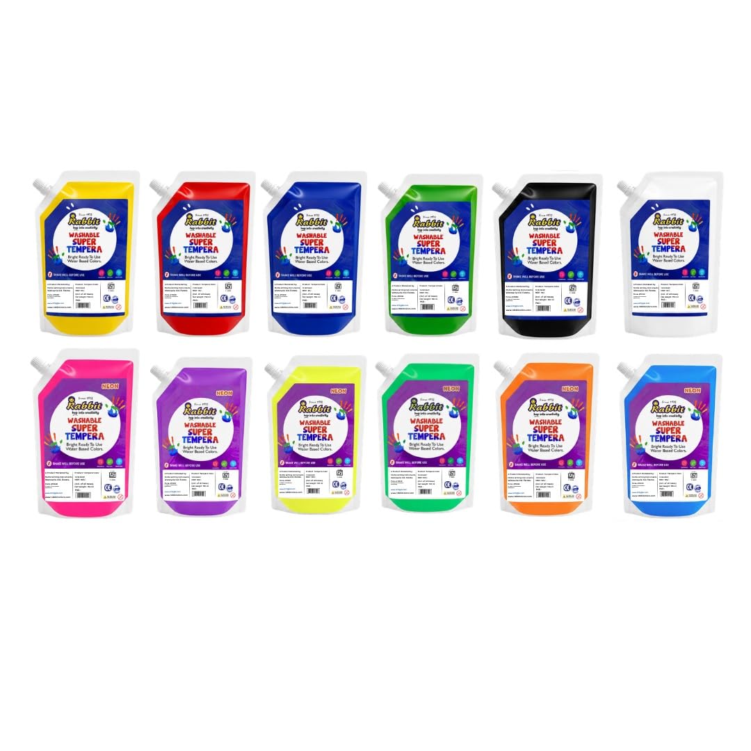 Artiggle Primary & Neon Tempera 150ml Pouch Set | Non-toxic