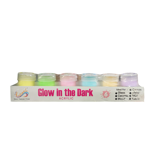 Acrylic Glow in Dark Colours | 6 Colours x 20 ml | Artiggle