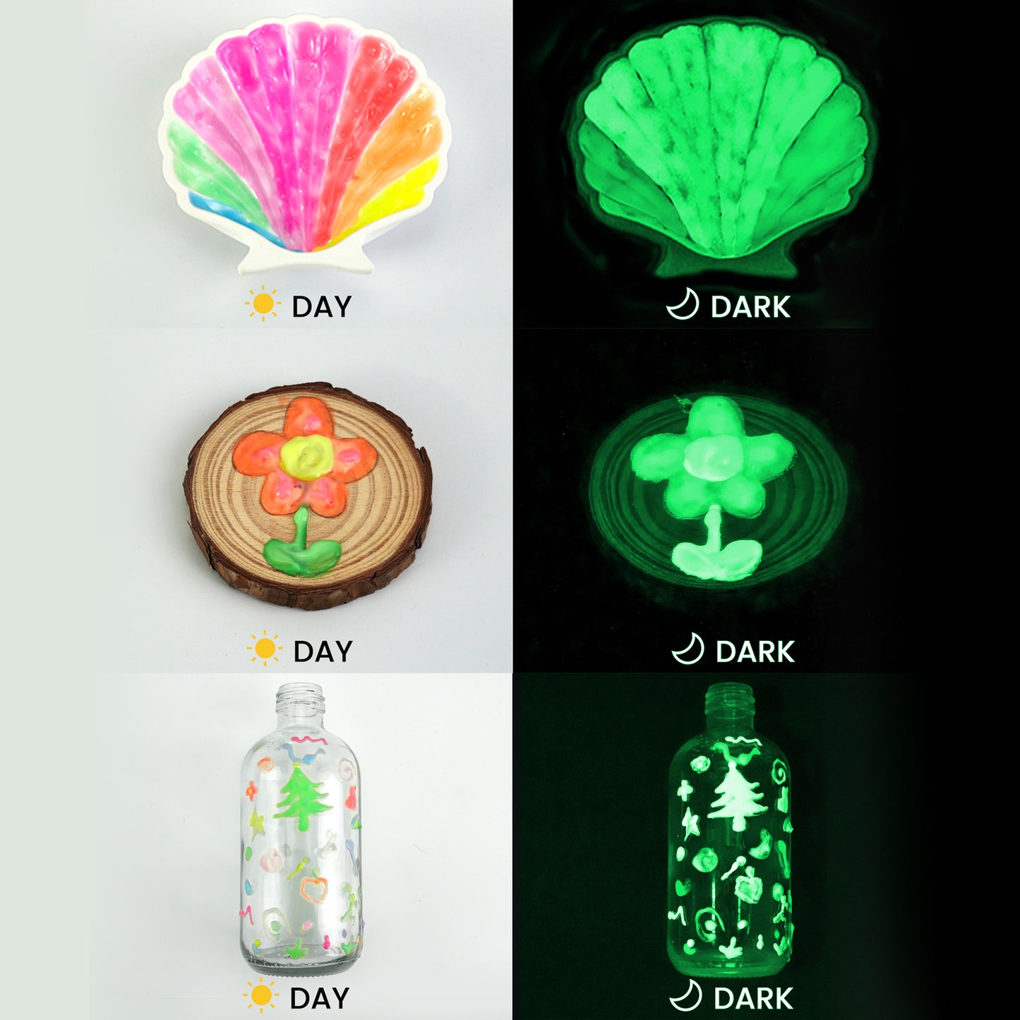 Acrylic Glow in Dark Colours | 6 Colours x 20 ml | Artiggle